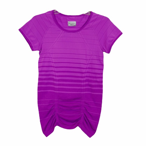 Athleta Magenta Striped Fastest Track Tee Shirt Size Small - Picture 2 of 7